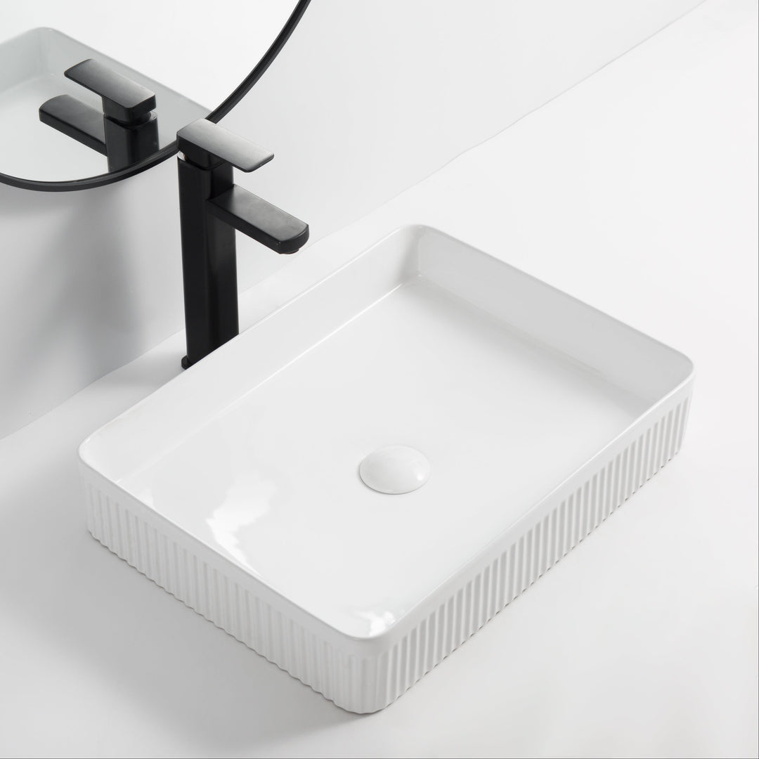 Quadra 500mm Rectangular Fluted Countertop Basin - Gloss White
