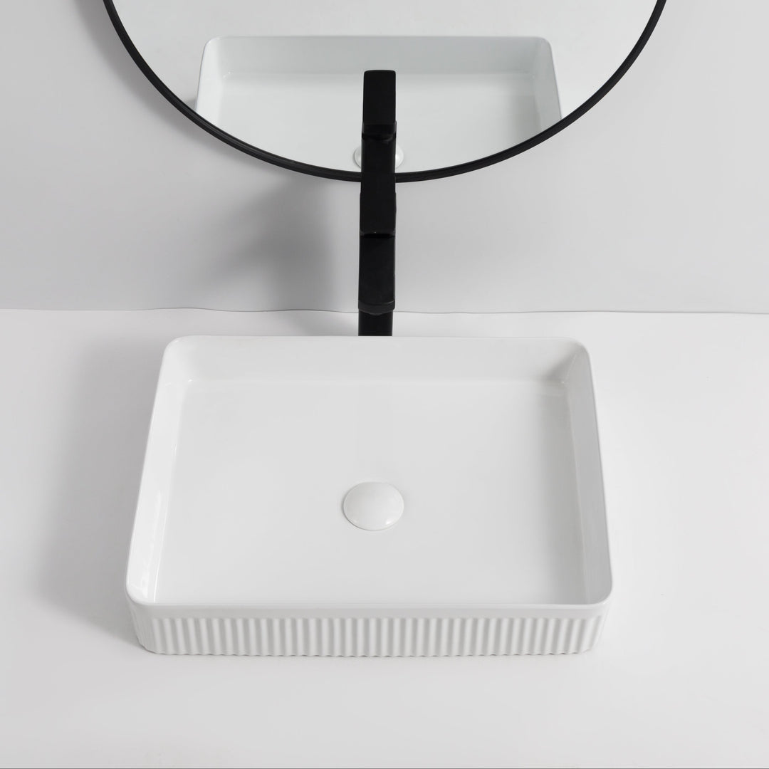 Quadra 500mm Rectangular Fluted Countertop Basin - Gloss White