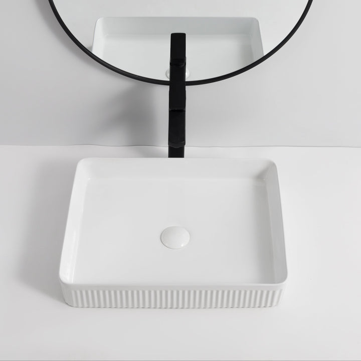 Quadra 500mm Rectangular Fluted Countertop Basin - Gloss White