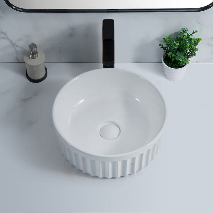 Vasca 380mm Round Fluted Countertop Basin - Gloss White