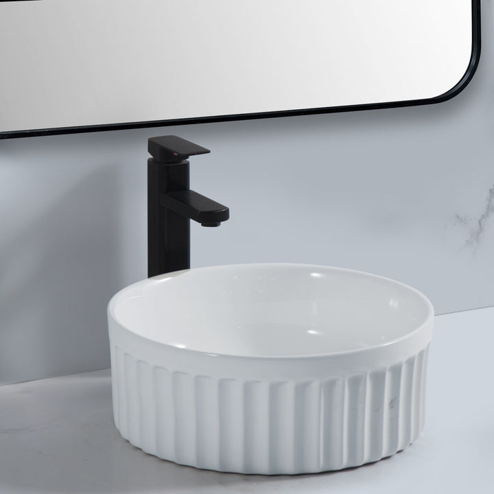 Vasca 380mm Round Fluted Countertop Basin - Gloss White