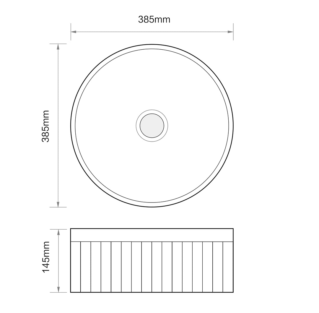 Vasca 380mm Round Fluted Countertop Basin - Matt Black