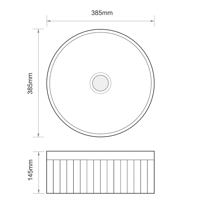 Vasca 380mm Round Fluted Countertop Basin - Matt Black