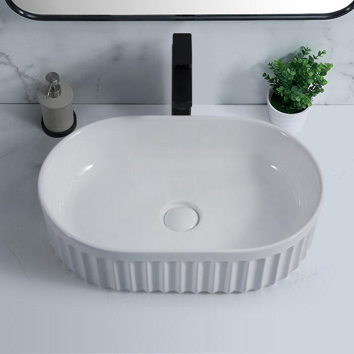Conca 550mm Oval Fluted Countertop Basin - Gloss White