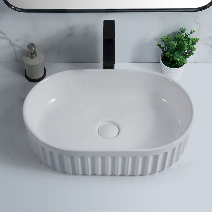 Conca 550mm Oval Fluted Countertop Basin - Gloss White