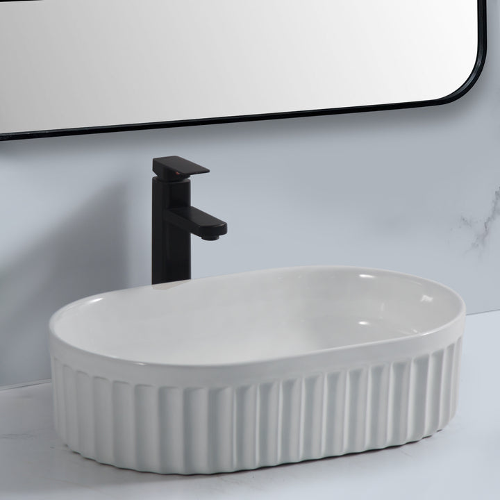 Conca 550mm Oval Fluted Countertop Basin - Gloss White