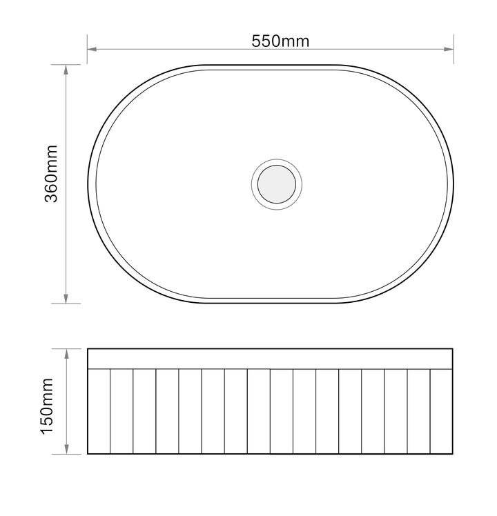 Conca 550mm Oval Fluted Countertop Basin - Gloss White