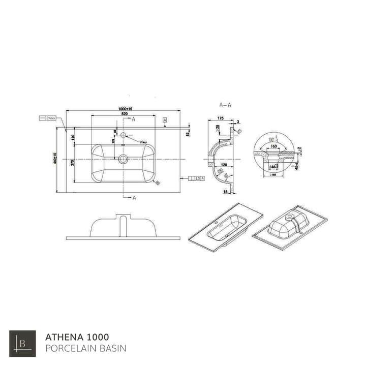 Athena Porcelain Basin Sink - Gloss White
