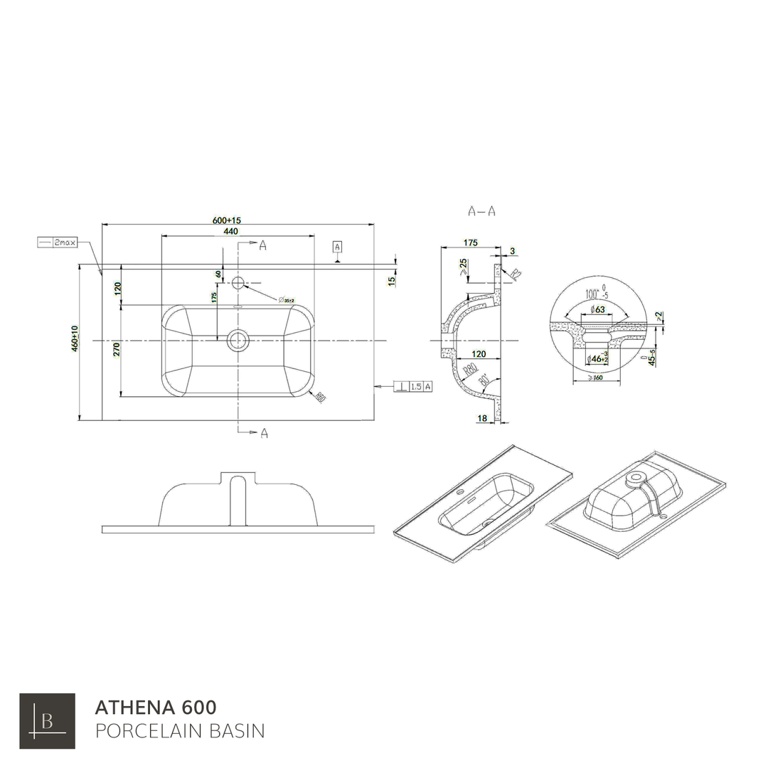 Athena Porcelain Basin Sink - Gloss White