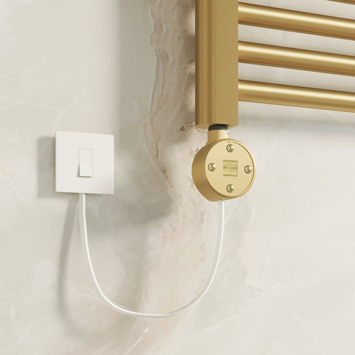250W digital electric heating element in brushed brass for thermostatic radiator control
