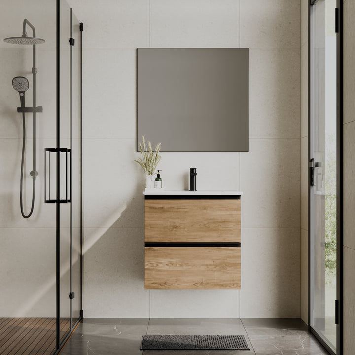 Akiro 600mm Wall Hung Vanity Unit with Matt Anthracite Handles - Walnut
