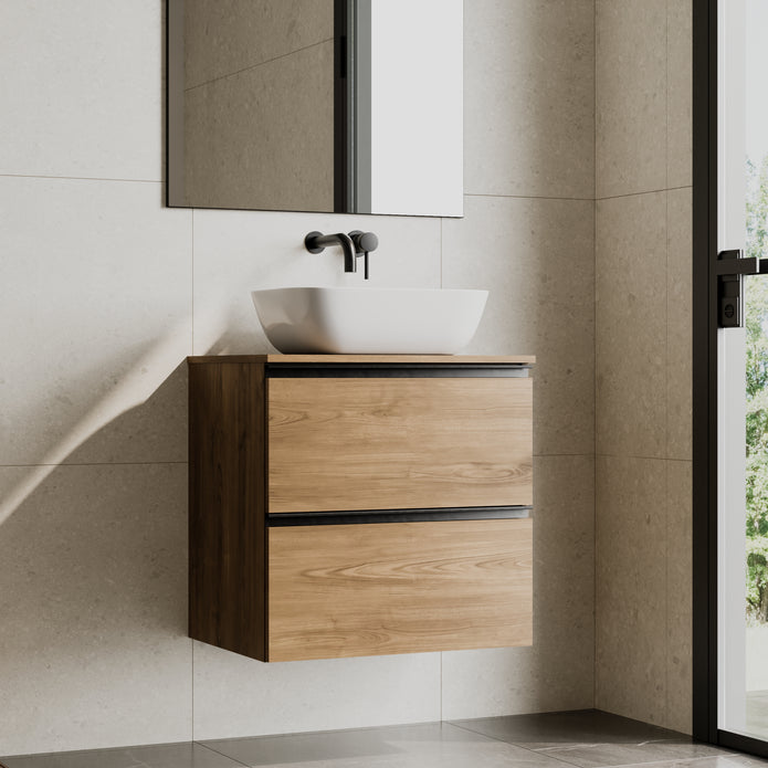 Akiro 600mm Wall Hung Vanity Unit with Matt Anthracite Handles - Walnut