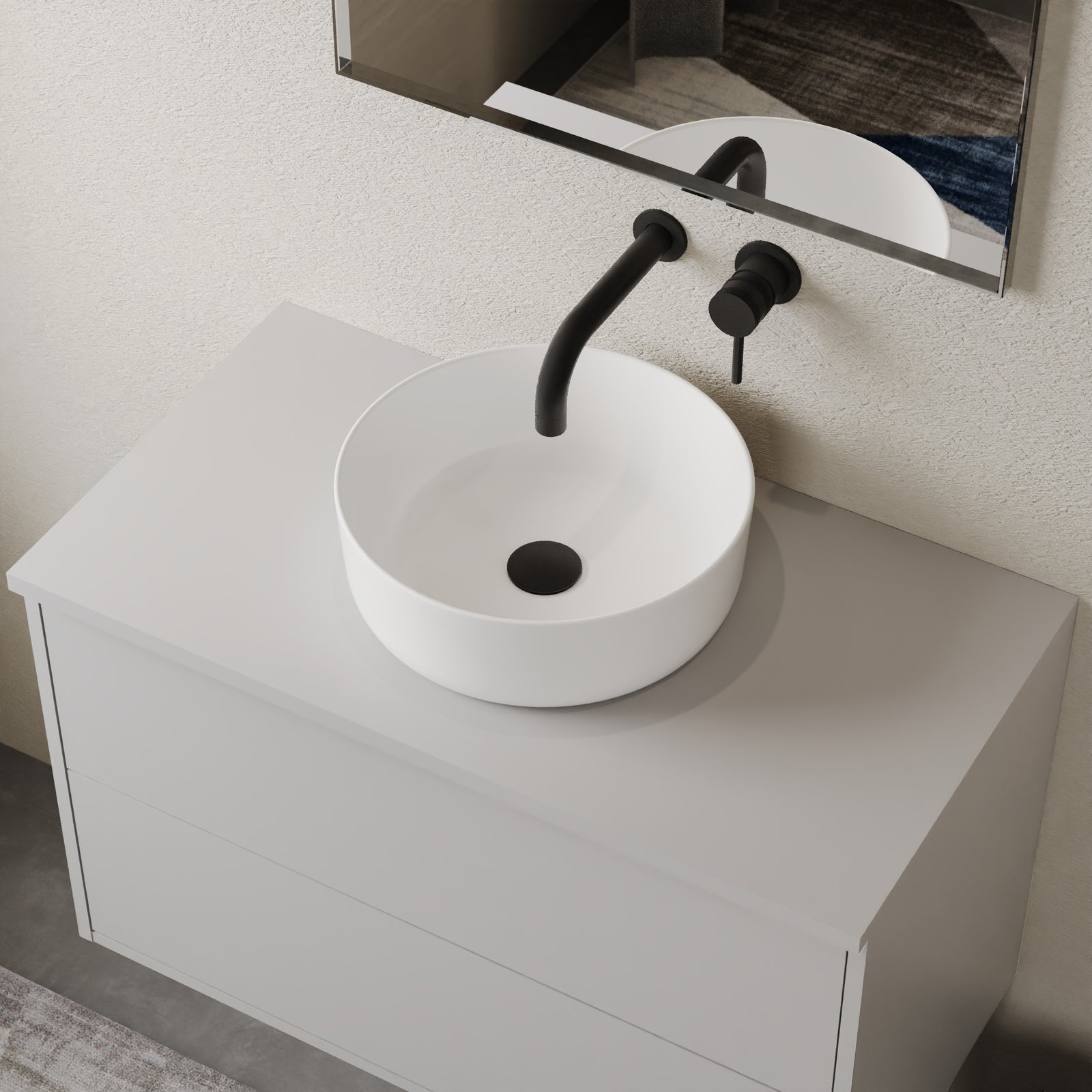 Ares 360mm round countertop basin in gloss white – modern ceramic bathroom sink