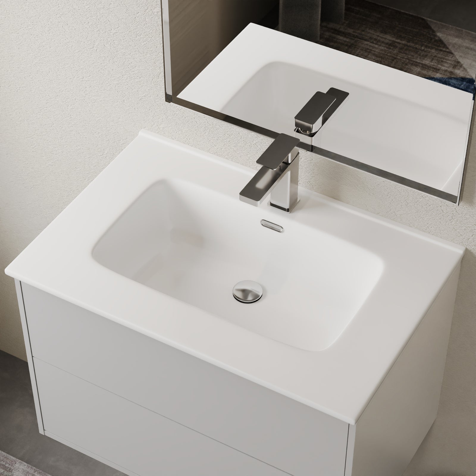 Side view of Athena 600mm porcelain basin showcasing sleek design