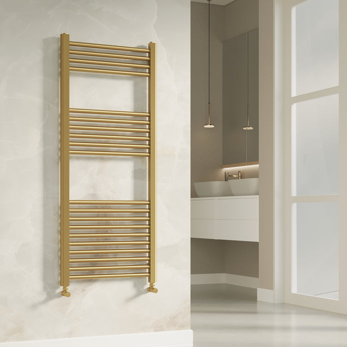 Aureli 1200 x 600 Ladder Towel Rail Radiator  - Brushed Brass
