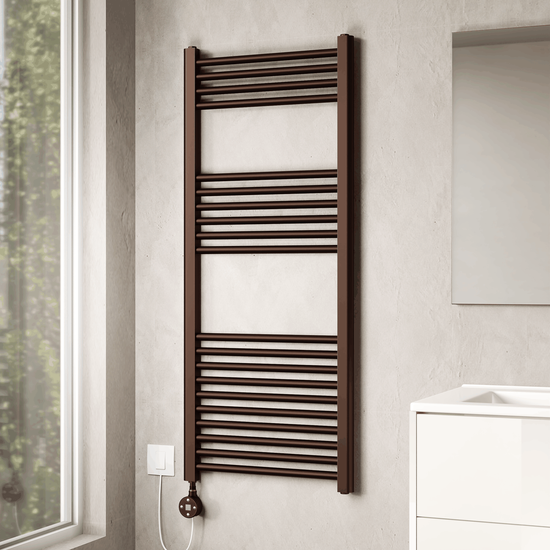 Aureli 1200 x 500 Electric Ladder Towel Rail Radiator  - Brushed Bronze