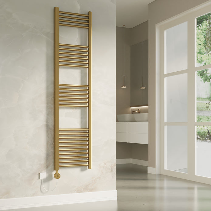 Aureli 1600 x 300 Electric Ladder Towel Rail Radiator  - Brushed Brass