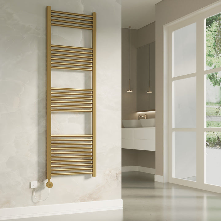 Aureli 1600 x 600 Electric Ladder Towel Rail Radiator  - Brushed Brass