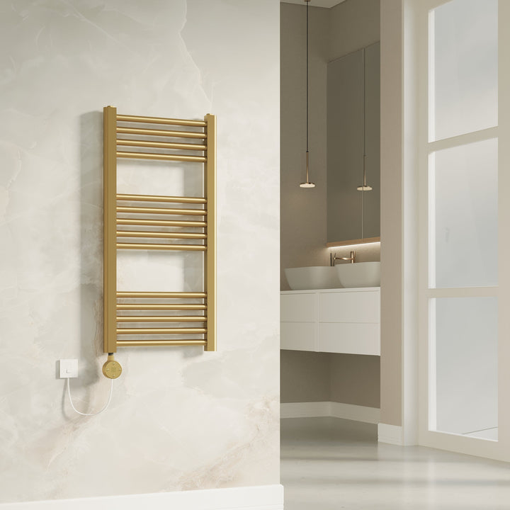 Aureli 800 x 400 Electric Ladder Towel Rail Radiator  - Brushed Brass