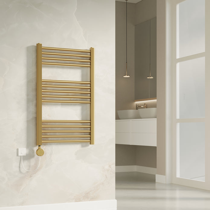 Aureli 800 x 600 Electric Ladder Towel Rail Radiator  - Brushed Brass