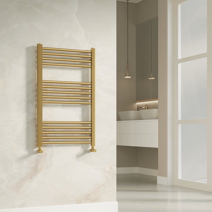 Aureli 800 x 600 Ladder Towel Rail Radiator  - Brushed Brass