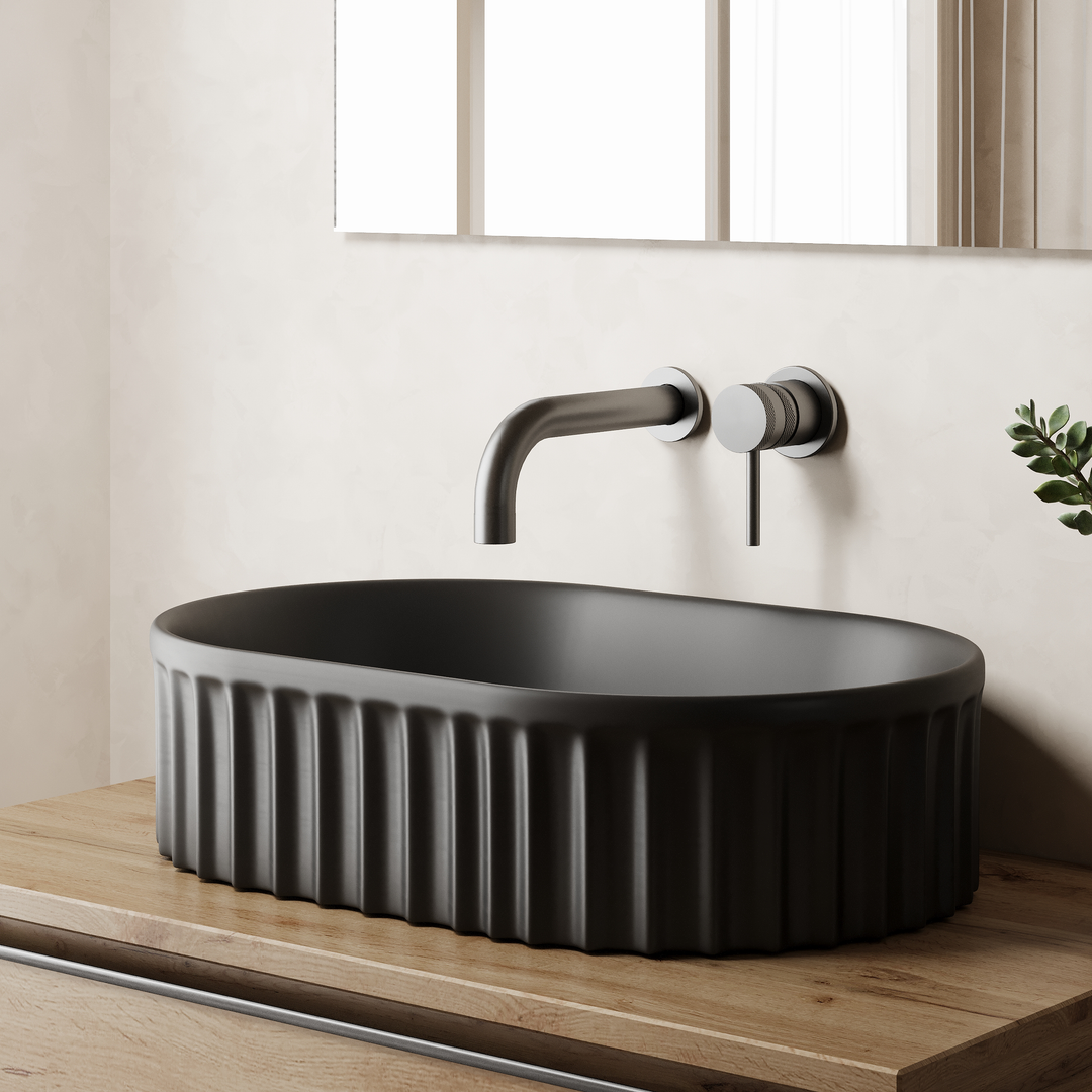 Conca 550mm Oval Fluted Countertop Basin - Matt Black