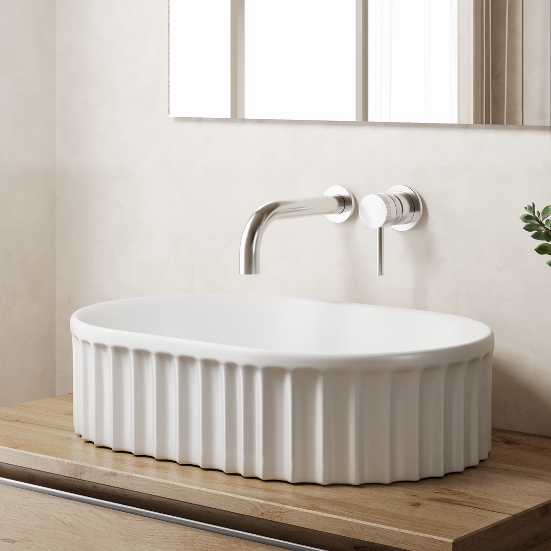 Conca 550mm Oval Fluted Countertop Basin - Gloss White