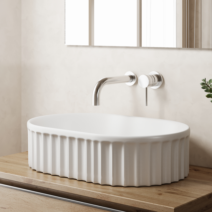 Conca 550mm Oval Fluted Countertop Basin - Gloss White