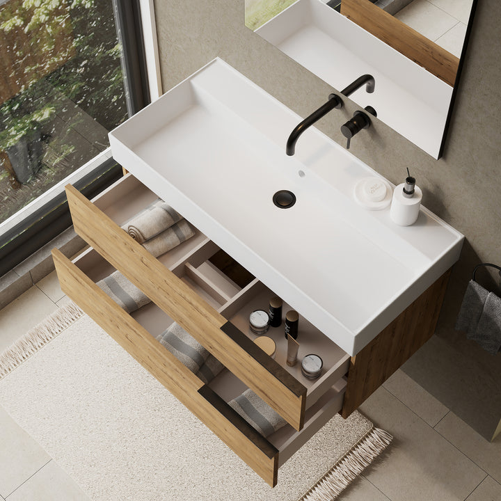 Celtic 1000mm Wall Hung Vanity Unit with Matt Black Handles - Ostippo Oak