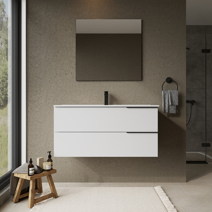 Celtic 1000mm Wall Hung Vanity Unit with Matt Black Handles - Gloss White