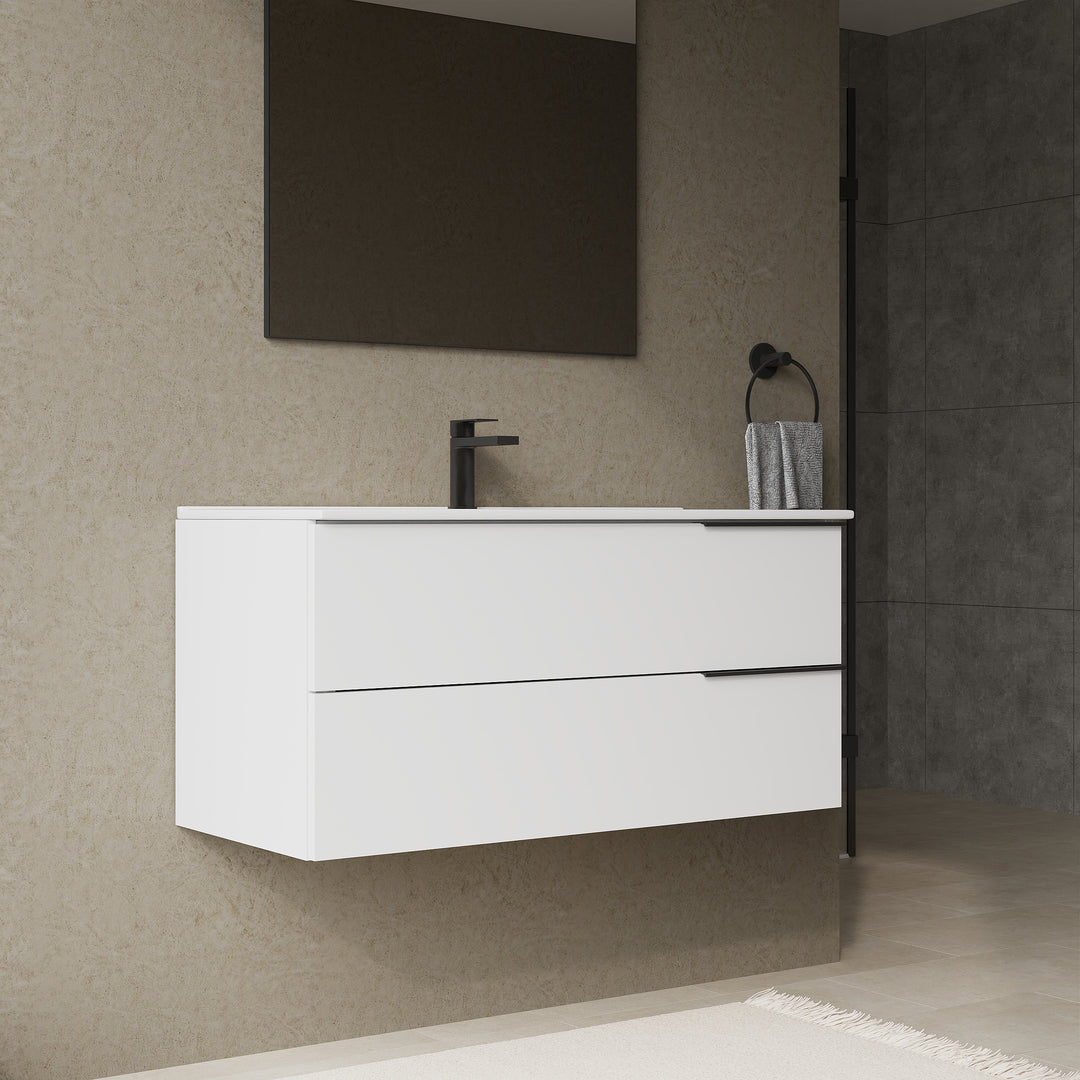 Celtic 1000mm Wall Hung Vanity Unit with Matt Black Handles - Gloss White