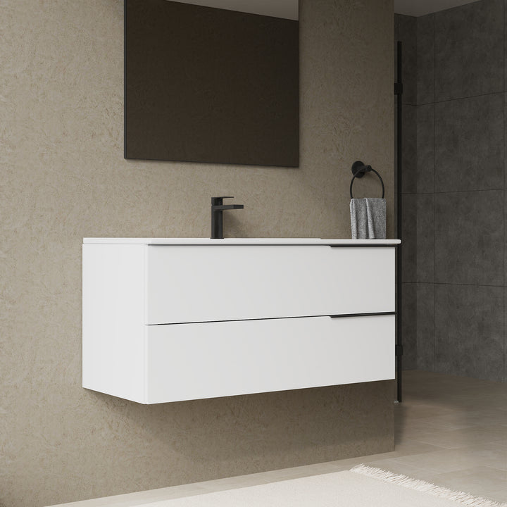 Celtic 1000mm Wall Hung Vanity Unit with Matt Black Handles - Gloss White