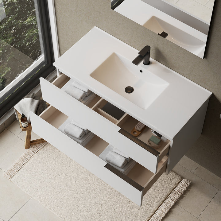 Celtic 1000mm Wall Hung Vanity Unit with Matt Black Handles - Gloss White