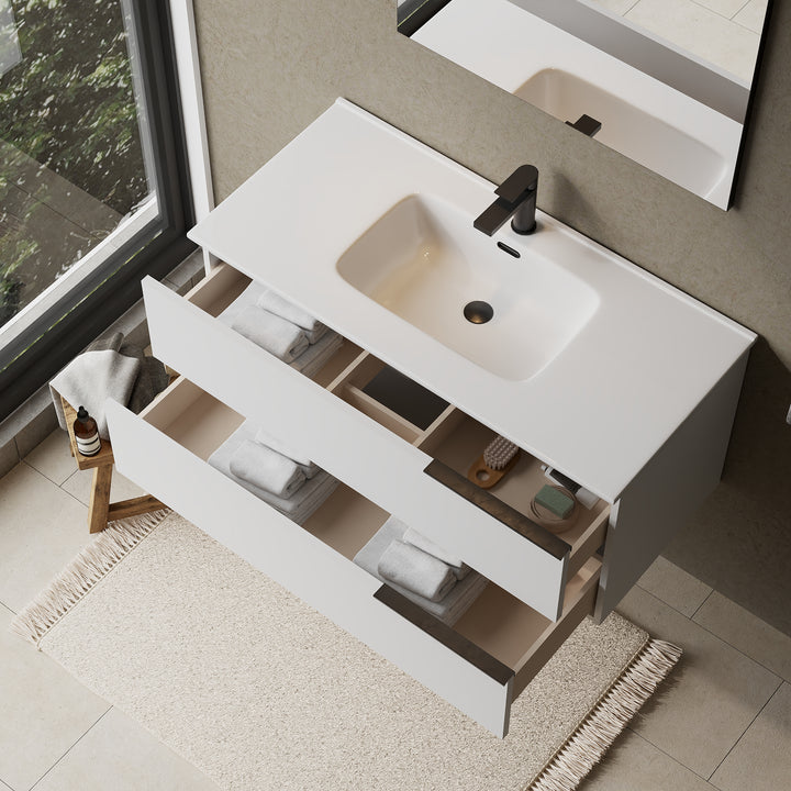 Celtic 1000mm Wall Hung Vanity Unit with Matt Black Handles - Gloss White
