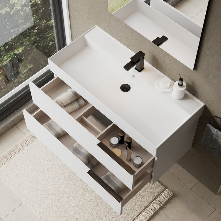Celtic 1000mm Wall Hung Vanity Unit with Matt Black Handles - Gloss White