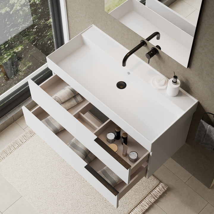 Celtic 1000mm Wall Hung Vanity Unit with Matt Black Handles - Gloss White