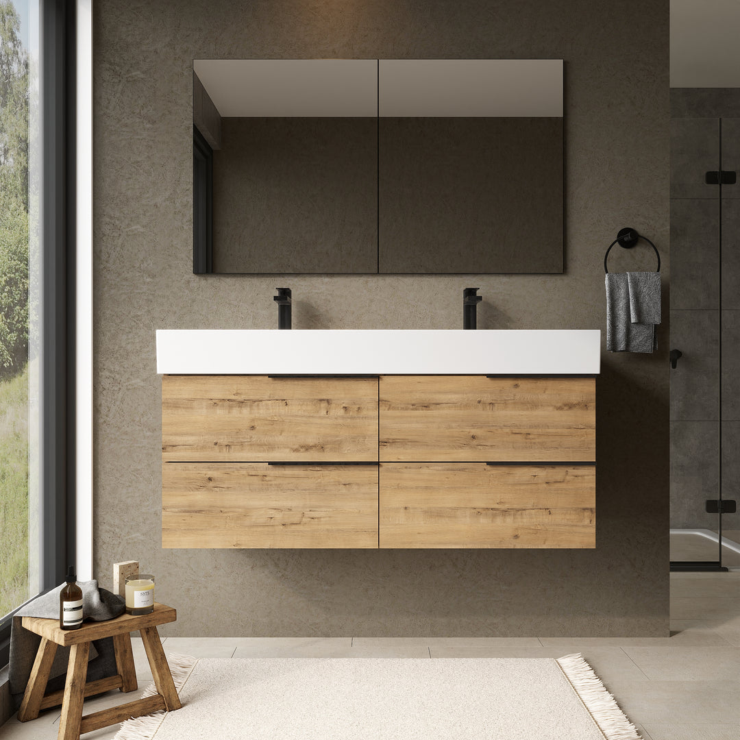 Celtic 1200mm Wall Hung Vanity Unit with Matt Black Handles - Ostippo Oak