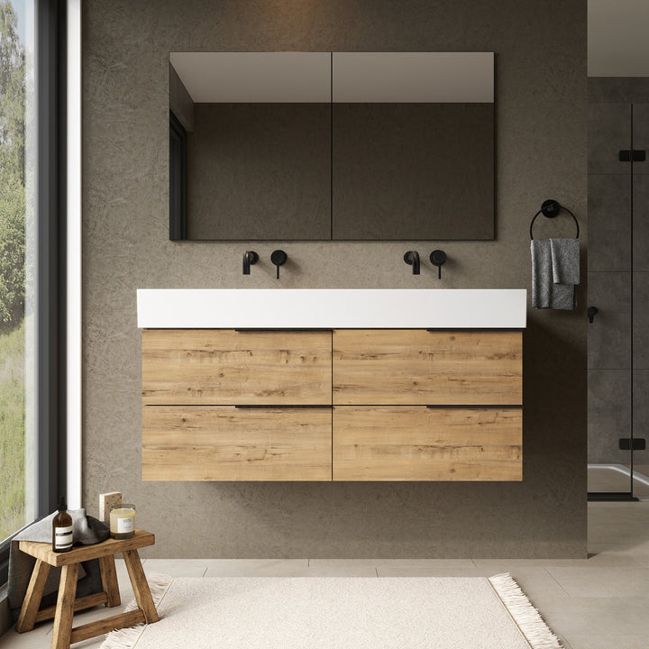 Celtic 1200mm Wall Hung Vanity Unit with Matt Black Handles - Ostippo Oak