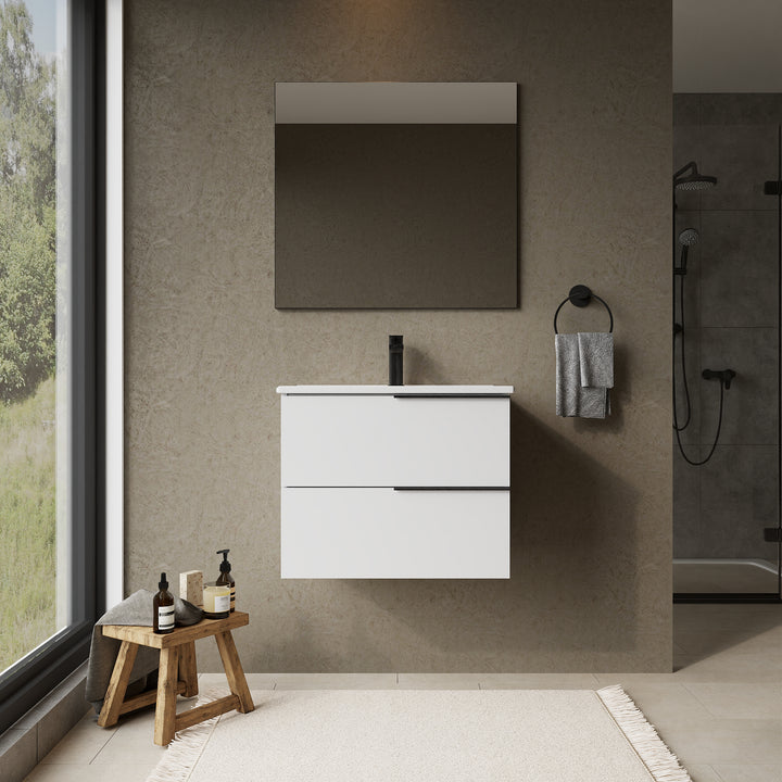 Celtic 600mm Wall Hung Vanity Unit with Matt Black Handles - Gloss White
