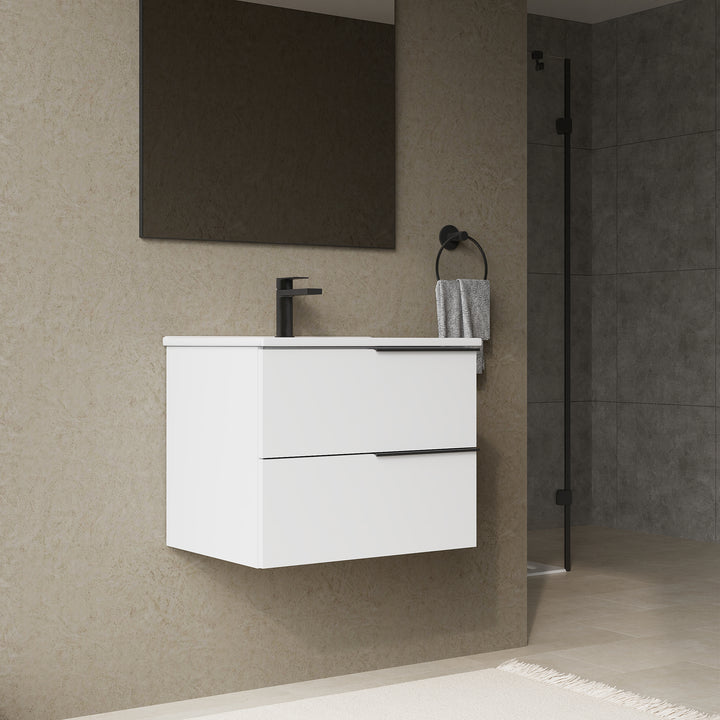 Celtic 600mm Wall Hung Vanity Unit with Matt Black Handles - Gloss White