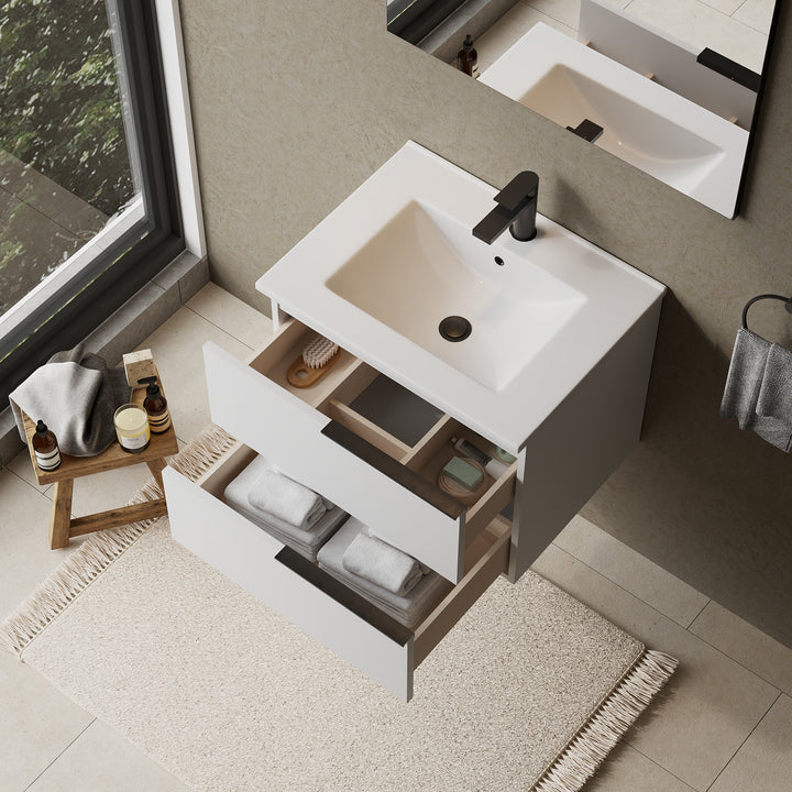 Celtic 600mm Wall Hung Vanity Unit with Matt Black Handles - Gloss White