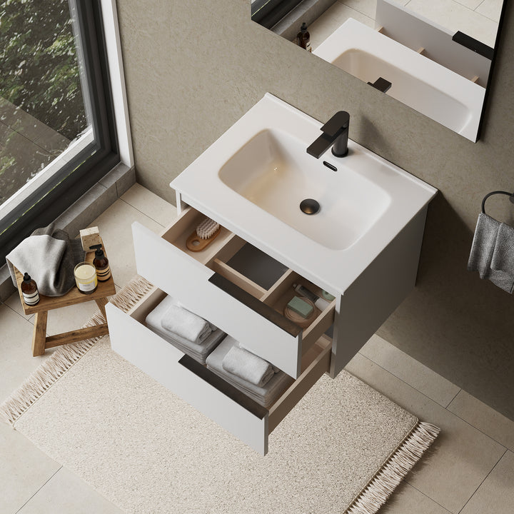Celtic 600mm Wall Hung Vanity Unit with Matt Black Handles - Gloss White