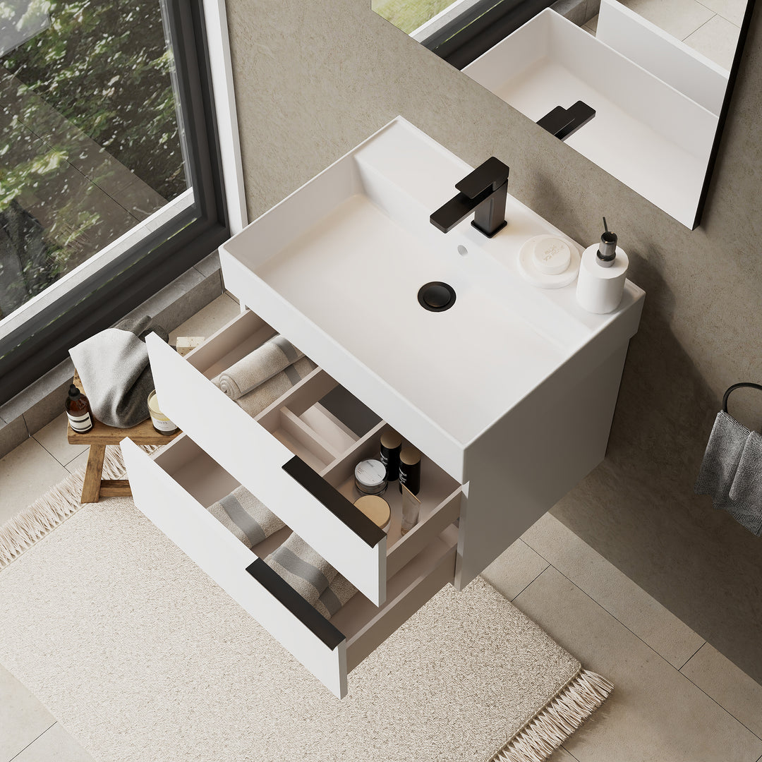 Celtic 600mm Wall Hung Vanity Unit with Matt Black Handles - Gloss White