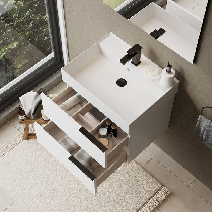 Celtic 600mm Wall Hung Vanity Unit with Matt Black Handles - Gloss White