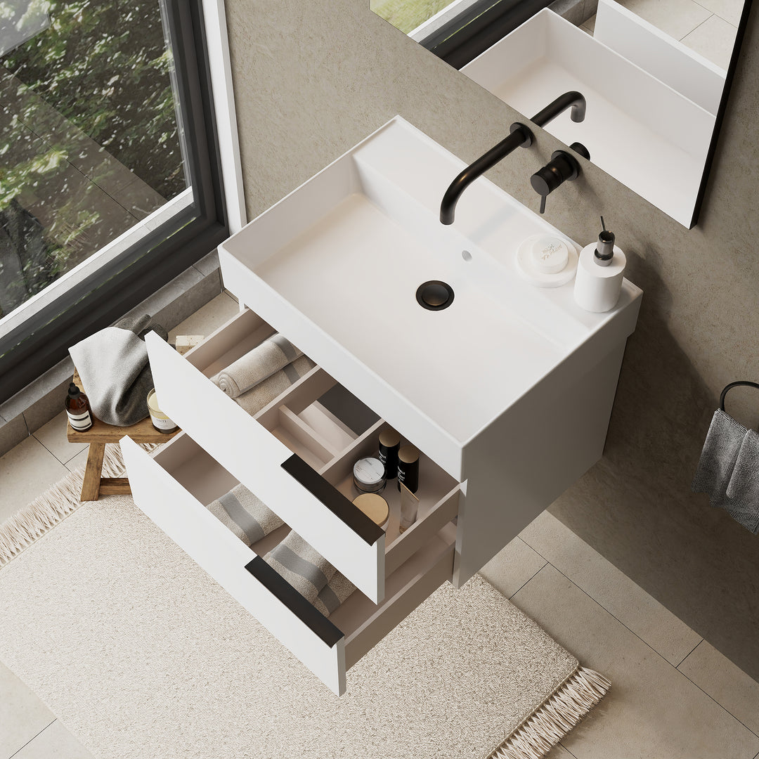 Celtic 600mm Wall Hung Vanity Unit with Matt Black Handles - Gloss White