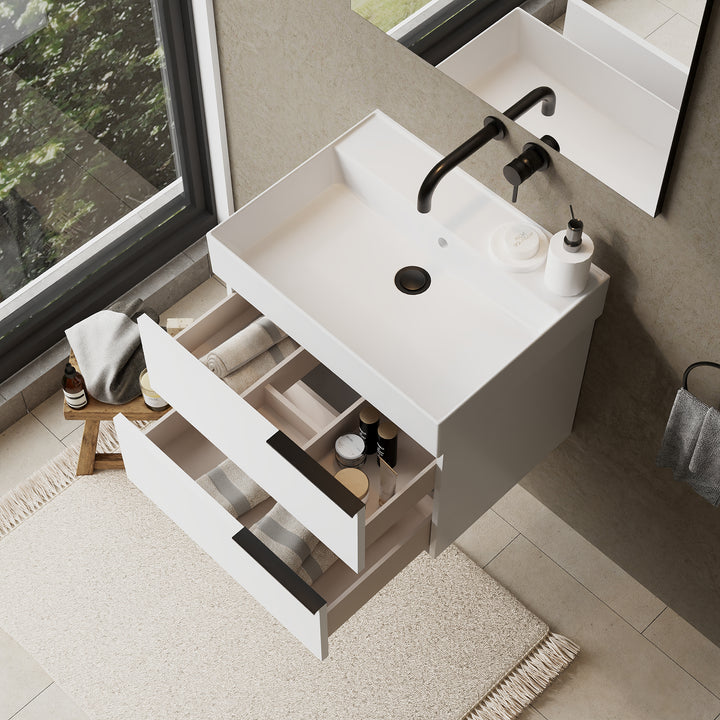 Celtic 600mm Wall Hung Vanity Unit with Matt Black Handles - Gloss White