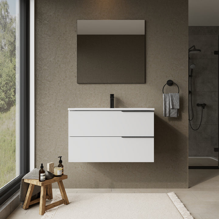 Celtic 800mm Wall Hung Vanity Unit with Matt Black Handles - Gloss White