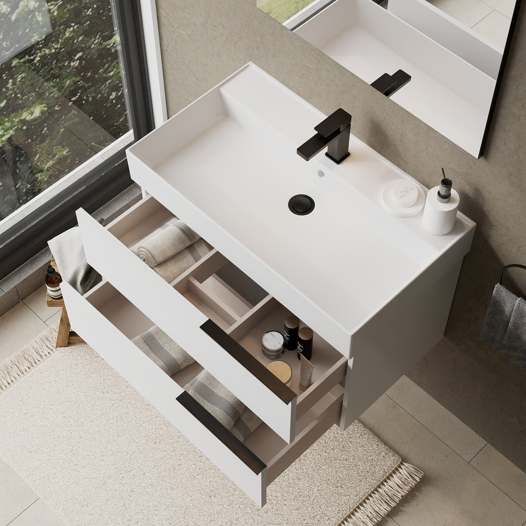 Celtic 800mm Wall Hung Vanity Unit with Matt Black Handles - Gloss White