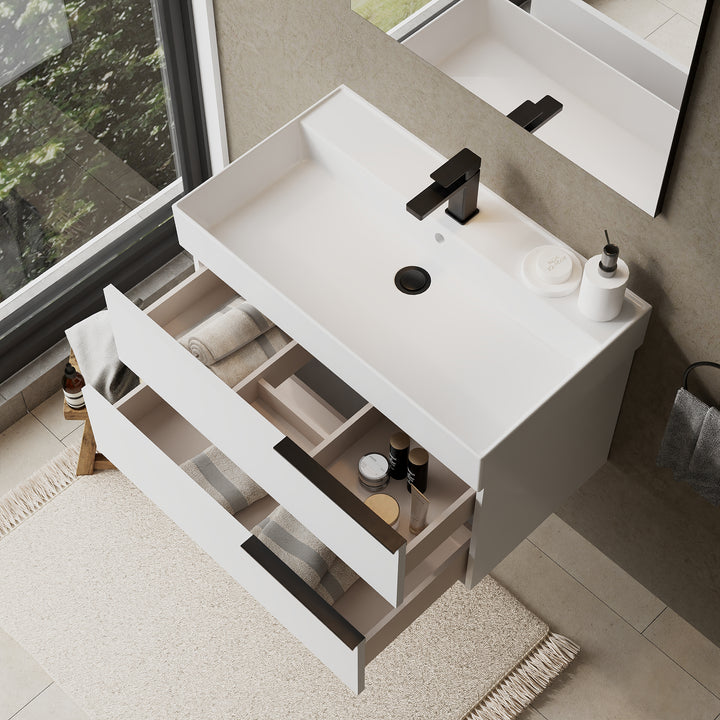 Celtic 800mm Wall Hung Vanity Unit with Matt Black Handles - Gloss White
