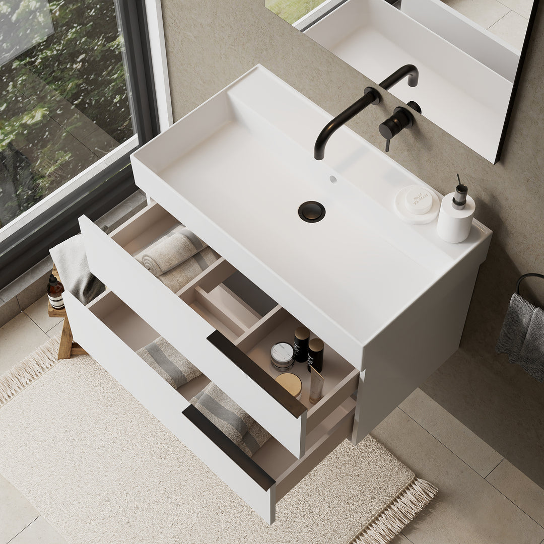 Celtic 800mm Wall Hung Vanity Unit with Matt Black Handles - Gloss White